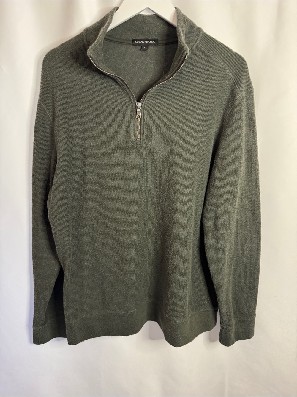 Banana Republic Olive Green Quarter-Zip Men's Sweater large